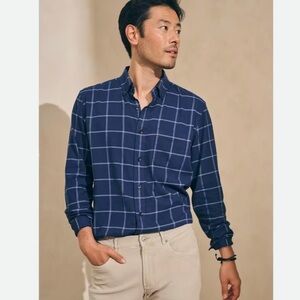 Faherty Men’s The All Time Shirt Navy Windowpane Casual Button Down,Tailored Fit
